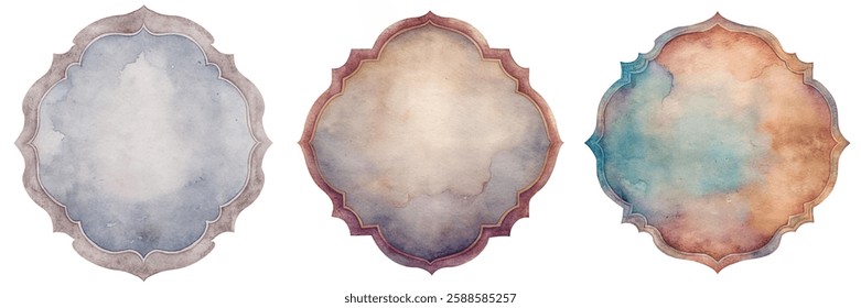 Watercolor frames, soft pastel colors, decorative shapes, artistic backgrounds, elegant design, versatile for invitations.