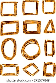 Watercolor frames with stylized wooden texture, vector set. 