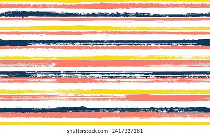 Watercolor freehand rough stripes vector seamless pattern. Artistic serape ethnic textile design. Vintage geometric rough stripes, lines on white background. Endless backdrop.