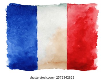 Watercolor French flag, vibrant colors, artistic style, patriotic symbol, national identity, creative design.