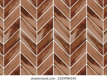 Watercolor French Herringbone Wood Plank Flooring and Wall Background Illustration