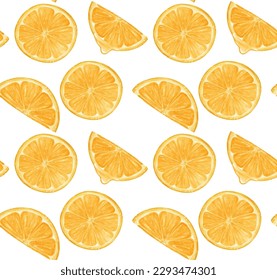 Watercolor fresh orange fruit sliced piece pattern seamless background hand drawing painted illustration