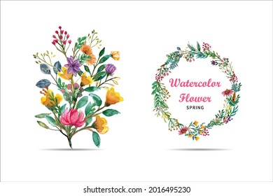 Aquarellfarbene, frische Frühlingsbäume und Rundrahmen