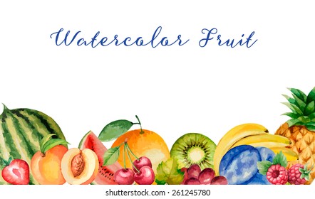 Watercolor fruit, banner for your design. Vector illustration.