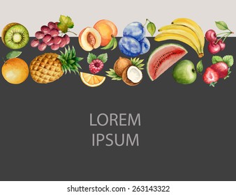Watercolor fruit, banner for your design. Vector illustration.