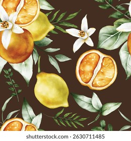 Watercolor Fruit and Floral Seamless Pattern