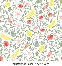 Watercolor Fruit Illustration Seamless Pattern.