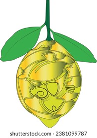  watercolor fruit lemon branch on white background, botanical painting,fruit lemon batik