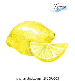 Watercolor fruit lemon isolated on white background