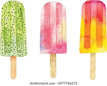 watercolor fruit popsicle isolated on white background.