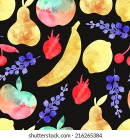 Watercolor fruit seamless.  Bright watercolor background. Handmade. Seamless pattern for fabric, paper and other printing and web projects.