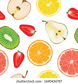 Montaje de frutas acuáticas en un patrón transparente