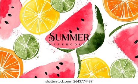 Watercolor fruit slices design with summer theme.