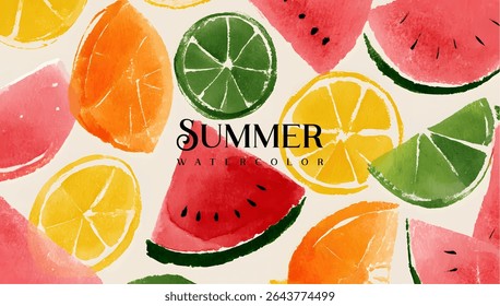 Watercolor fruit slices design with summer theme.