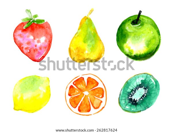 Watercolor Fruits Set Vector Stock Vector Royalty Free 262817624 Shutterstock