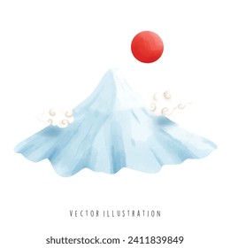 Watercolor of Fuji Mountain, Japan Landmark,Culture. Vector Illustration 