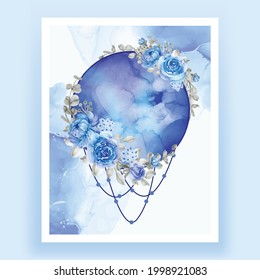 Watercolor full moon blue flower rose