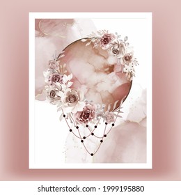 Watercolor full moon brown terracotta flower rose