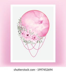 Watercolor full moon pink shade with Rose flower