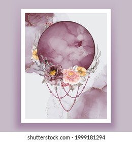 Watercolor full moon purple pink flower rose