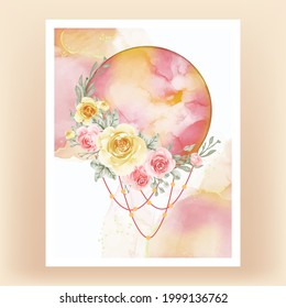 Watercolor full moon yellow peach flower rose