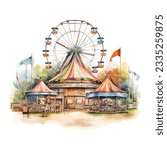 watercolor funfair vignette, suluboya lunapark vinyet