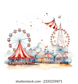 watercolor funfair vignette, suluboya lunapark vinyet