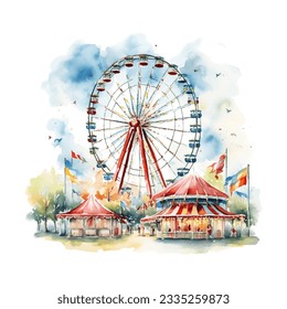 Aquarell-Funfair-Vignette, Suluboya-Lunapark-Vinyet