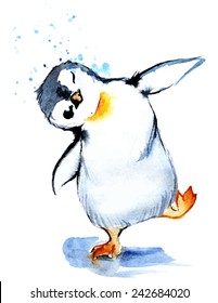 Watercolor funny penguin