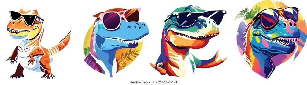 Watercolor funny t-rex wearing sunglasses