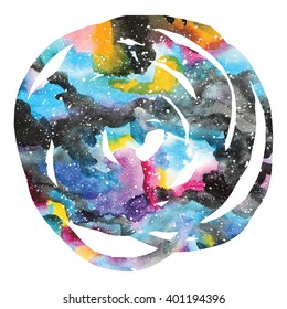 Watercolor galaxy background. Watercolor galaxy illustration. Vector trendy modern illustration.