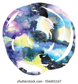 Watercolor galaxy background. Watercolor galaxy illustration. Vector trendy modern illustration.