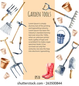 Watercolor garden tools set.