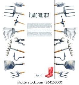 Watercolor garden tools set.