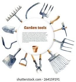 Watercolor garden tools set.