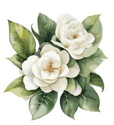 Watercolor Gardenia Flower , Vintage Styles , Wedding Flower Vector Image