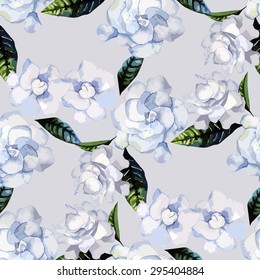 Watercolor Gardenia. Vector Seamless Pattern