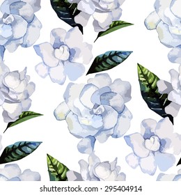 Watercolor Gardenia. Vector Seamless Pattern