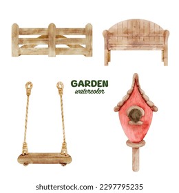 watercolor gardening clip art element garden equipment