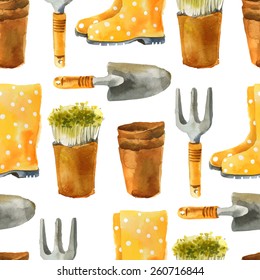 watercolor gardening seamless pattern