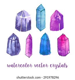 Watercolor gemstone. Vector ethnic boho hand drawn illustration.