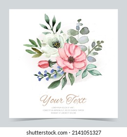 Fondo suave de color de agua para invitaciones o tarjetas de felicitación: tarjeta de agradecimiento, guardar la fecha, la ducha de bebé, plantilla de menú, vector. Bouquet de flores acuáticas aislado.