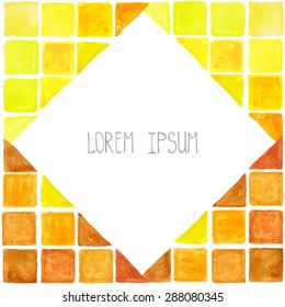 Watercolor geometric abstract background,pattern.Colorful modern texture.Triangle,rhombus,square tile,corner.Natural Yellow ,brown ,warm colors.Wallpaper,backdrop mosaic.