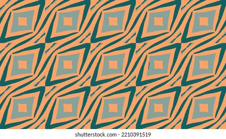 Watercolor Geometric Pattern. Geometry Pattern. Ceramic Geo Tile. Vector Seamless Illustration. Apricot Decorative Ethnic Boho Print. Teal Orange Artistic Surface Pattern. Bohemian Geometric Print.