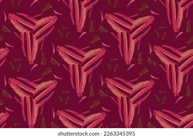 Watercolor Geometric Pattern. Geometry Design. Ceramic Floral Tile. Vector Seamless Illustration. Pink Decorative Ethnic Boho Print. Magenta Artistic Optical Repeat. Bohemian Ethnic Print.