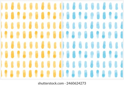 Watercolor Geometric Semless Vector Patterns. Yellow and Light Blue Spots Isolated on a White Background. Modern Repeatable Abstract Print. Infantile Style Design Endless with Blue and Yellow Lines.