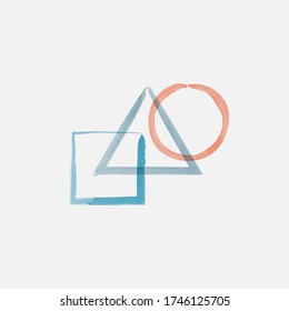 Watercolor geometric shapes Circle, triangle and square. Stock vector illustration isolated on white background.