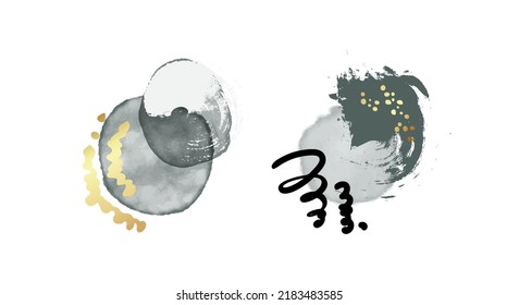 Formas geométricas de color de agua conjunto vectorial, salpicadura de pincel con textura dorada diseño minimalista 