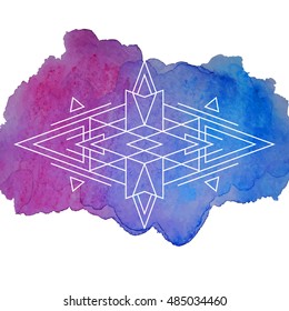 Watercolor and Geometry Vector Background in bohemian style