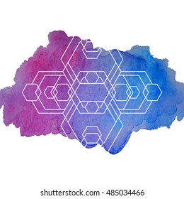 Watercolor and Geometry Vector Background in bohemian style